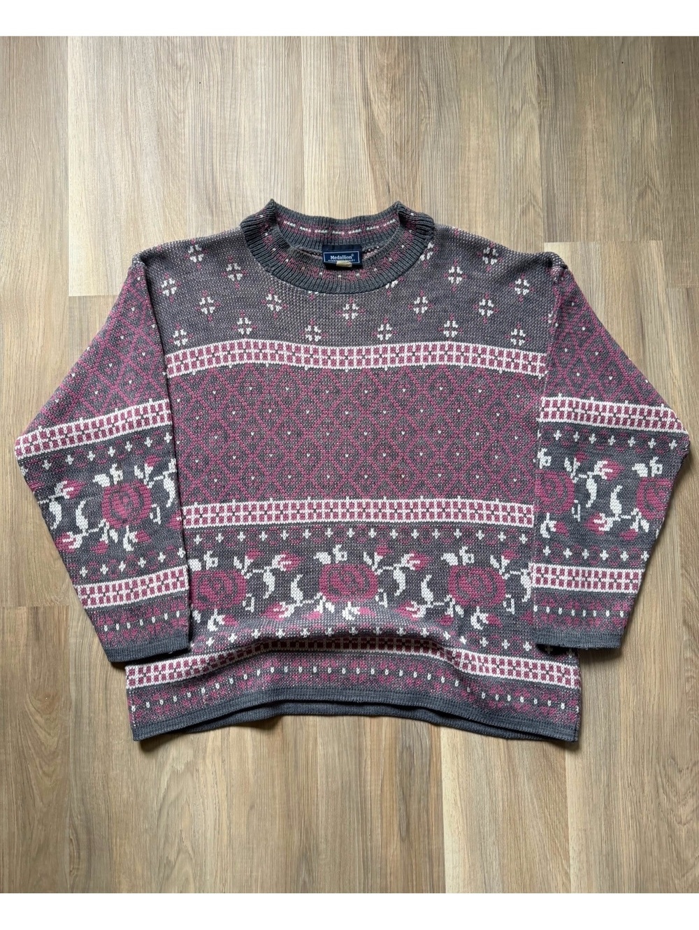 Vintage 90's USA Made Medallion Pink Geometric Pattern Knit